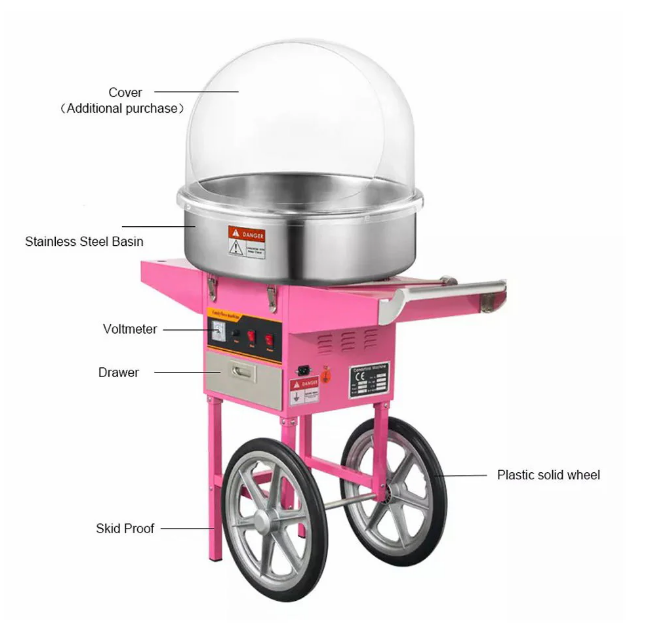 Commercial Easy Operating Cotton Candy Machine Candy Floss Maker with Cart - Capacity 1pcs/30seconds - COOLBABY