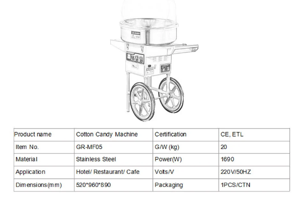 Commercial Easy Operating Cotton Candy Machine Candy Floss Maker with Cart - Capacity 1pcs/30seconds - COOLBABY