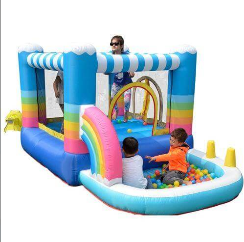 Inflatable Rainbow Bounce House With Built-In Ball Pit-Multi Color - COOLBABY