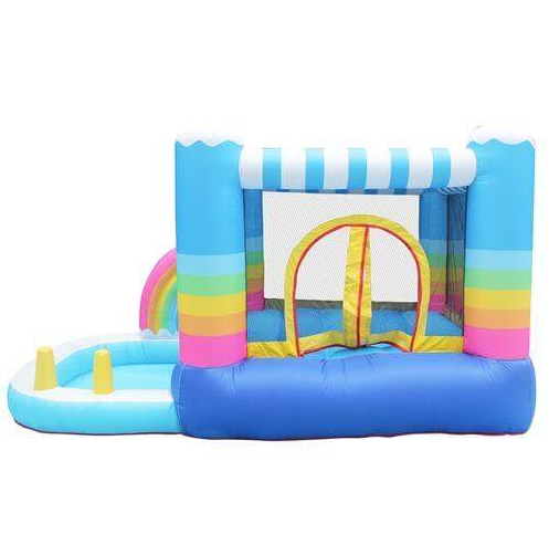 Inflatable Rainbow Bounce House With Built-In Ball Pit-Multi Color - COOLBABY