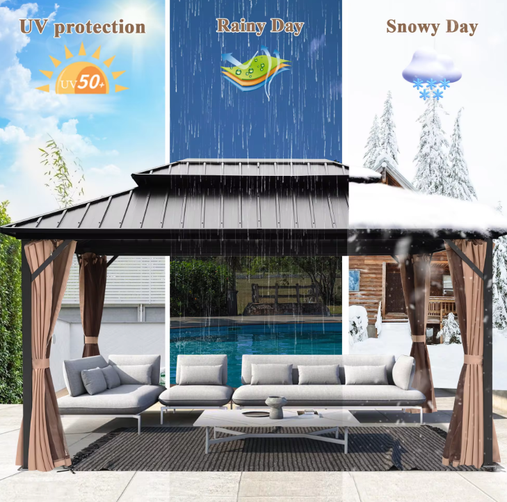 3.65x6m Double Roof Aluminum Gazebo Brown - COOLBABY