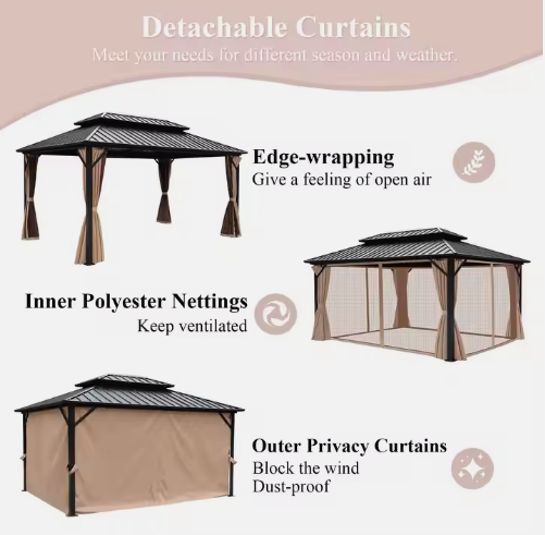 3.65x6m Double Roof Aluminum Gazebo Brown - COOLBABY