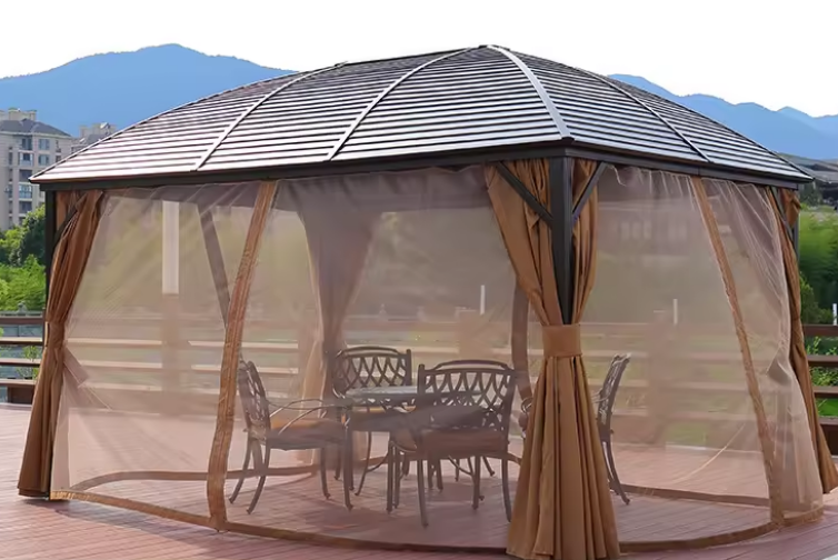 3x4m Rectangular Roof Aluminum Gazebo Brown - COOLBABY