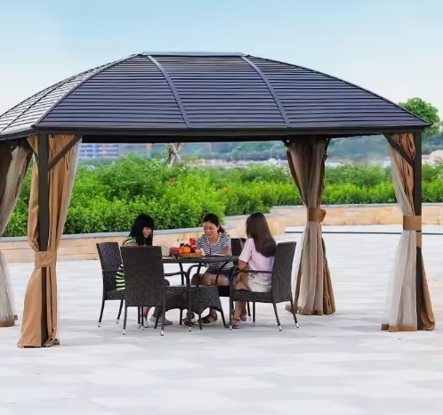 3x4m Rectangular Roof Aluminum Gazebo Brown - COOLBABY