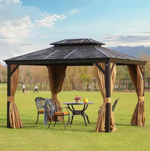 3x4m Rectangular Roof Aluminum Gazebo Brown - COOLBABY