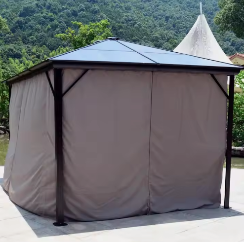 3x4m Rectangular Roof Aluminum Gazebo Brown - COOLBABY