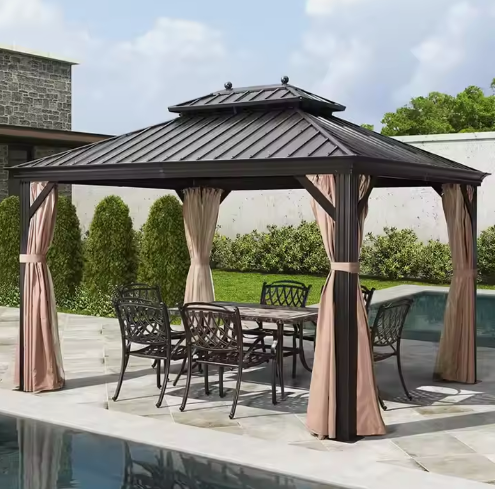 3.65x3m Double Roof Iron Gazebo - Black - COOLBABY