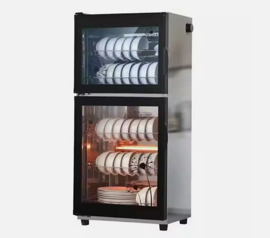 Small Home Disinfection Cabinet, Multifunctional Vertical Double Door, Tableware High Temperature Storage Cabinet - Black - COOLBABY