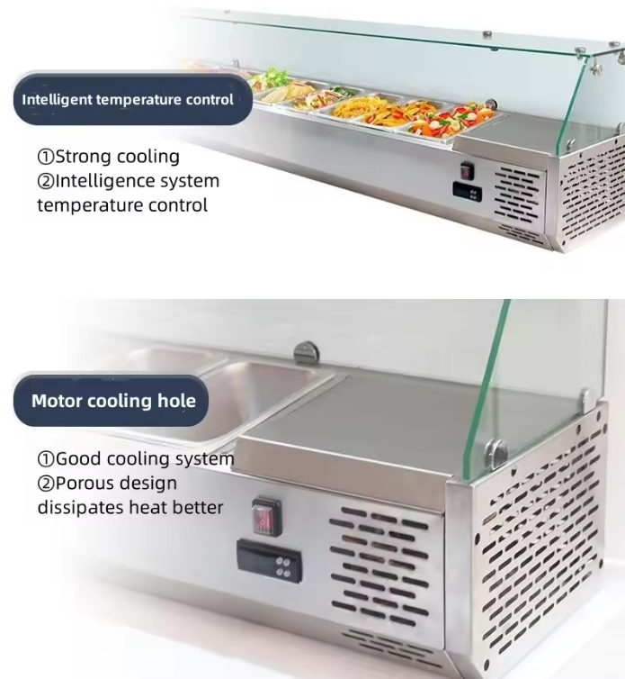 Salad Bar Display, fruit stainless steel freezer bar with container showcase glass - COOLBABY