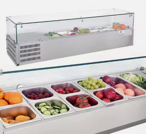 Salad Bar Display, fruit stainless steel freezer bar with container showcase glass - COOLBABY