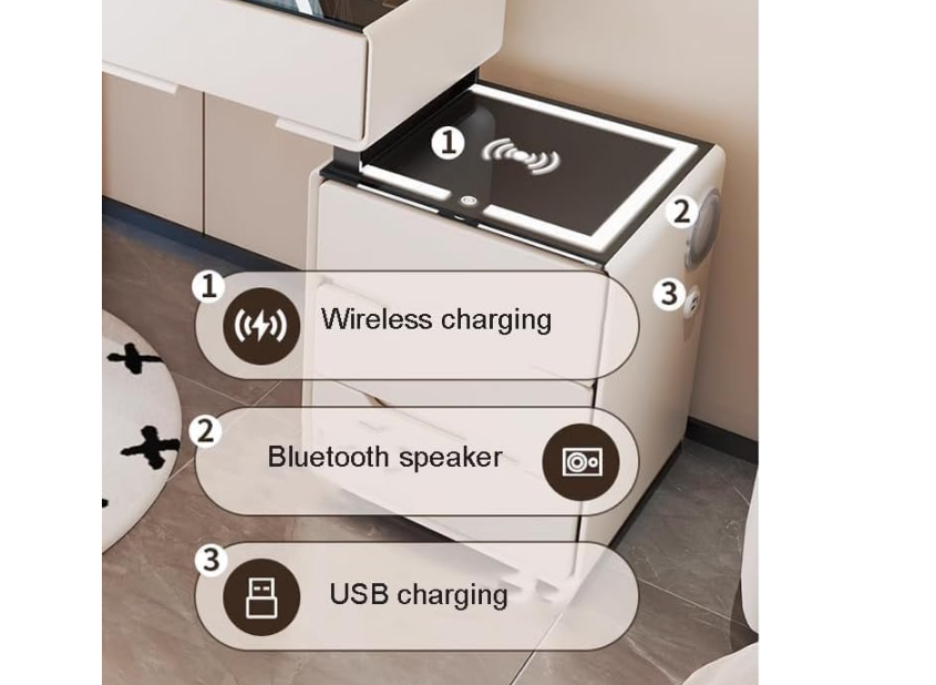 Makeup Vanity Table Dressing Table Flip Mirror With Drawers And Chair With BT Speaker, wireless charger and USB port 100CM - COOLBABY