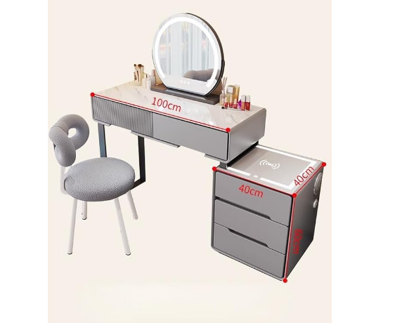 Makeup Vanity Table Dressing Table Flip Mirror With Drawers And Chair With BT Speaker, wireless charger and USB port 100CM - COOLBABY