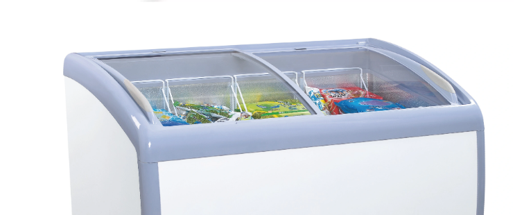 Chest Freezer 400L, Curved Glass Door