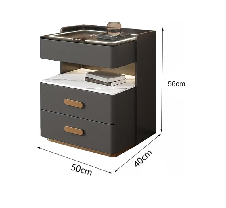 Smart Bedside Cabinet with LED Mirror, Wireless Charging & BT Speaker