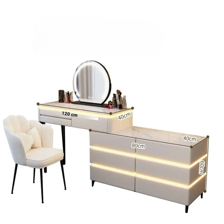 Elegant Modern Luminous Makeup Vanity Desk with LED Mirror and Stool - COOLBABY