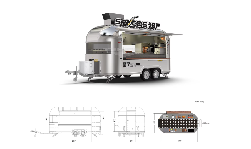 Portable Food Truck, Mobile Kitchen With Full Kitchen Equipment