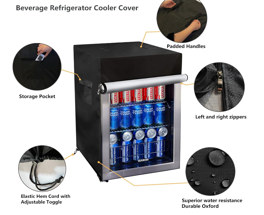 Black Refrigerator Cooler Cover, Outdoor Fridge Cover – Waterproof, Dustproof, Sun-Proof, 20" W x 20" D x 33" H - COOLBABY