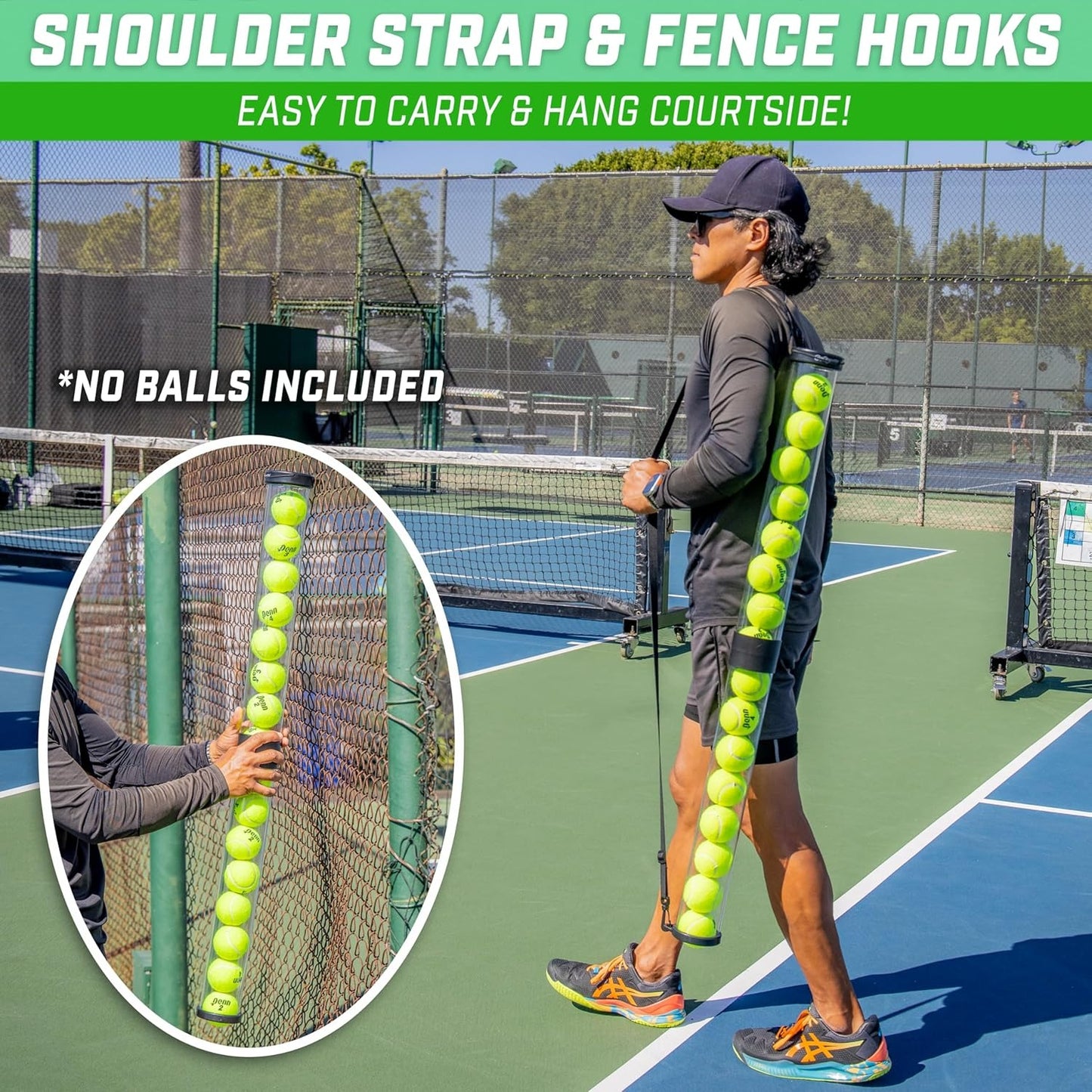 Pickleball & Tennis Pickup Tube - Ball Retriever and Holder, Fits 14 Pickleballs - COOLBABY