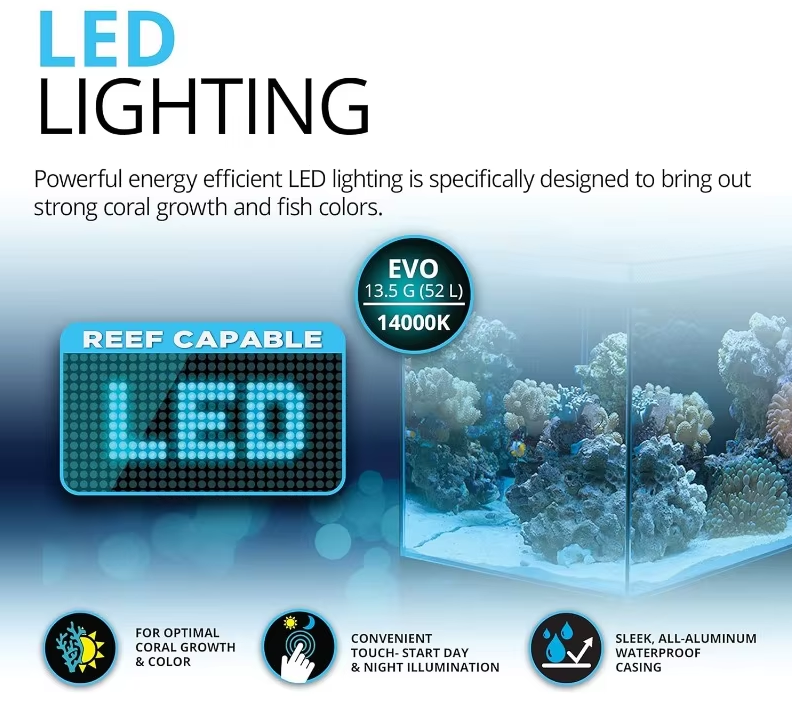 Aquarium Kit, 13.5 Gal Saltwater Fish Tank With Reef-Capable LED, 3-Stage Filtration And Seamlessly Integrated Hardware