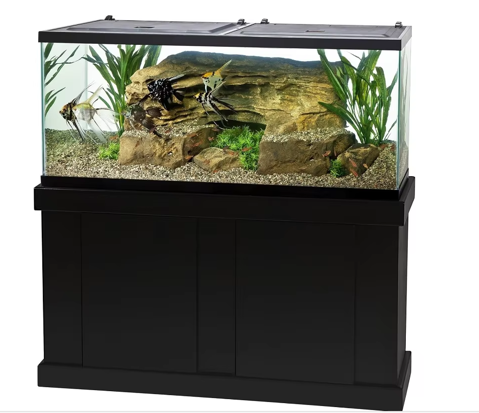 55 Gallon Aquarium Kit With Fish Tank, Fishes Net, Fish Food, Filter, Heater And Water Conditioners