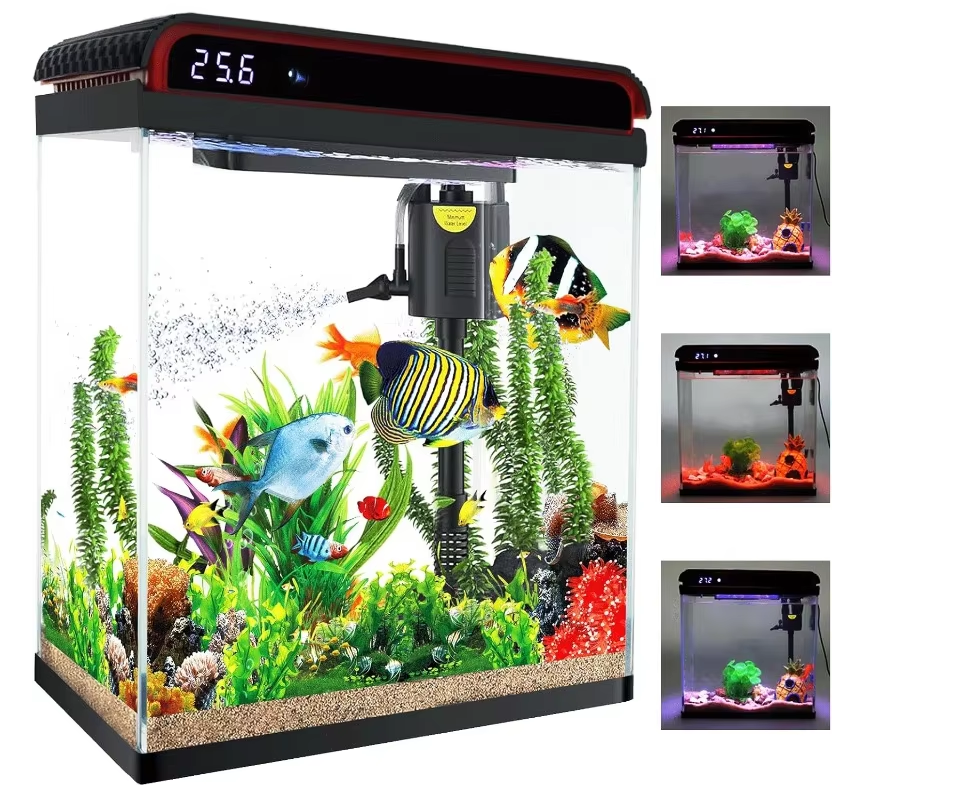 Fish Tank, 5 Gallon Glass Aquarium, With Filter And 3 LED Plant Lights And Water Temperature Detection System