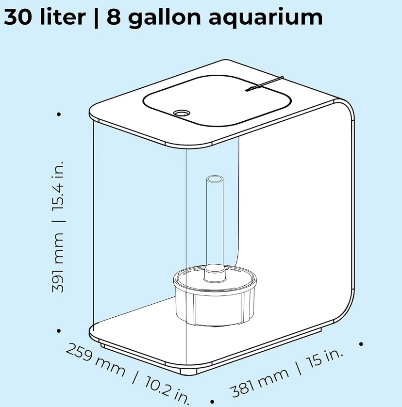 8-Gallon Aquarium With White LED Lights, Modern Tank For Tabletop Display White