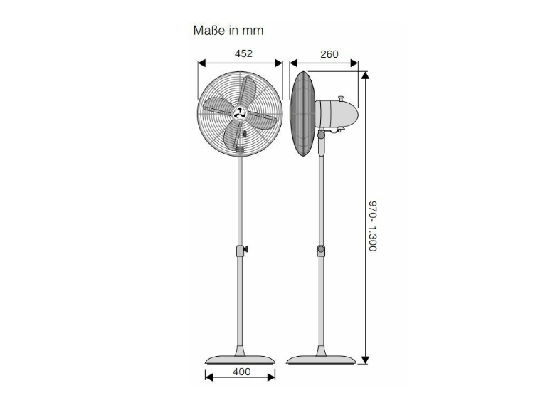 Metal Pedestal Fan, Standing Fan Adjustable Height Up To 1,300 mm, 3 Speeds