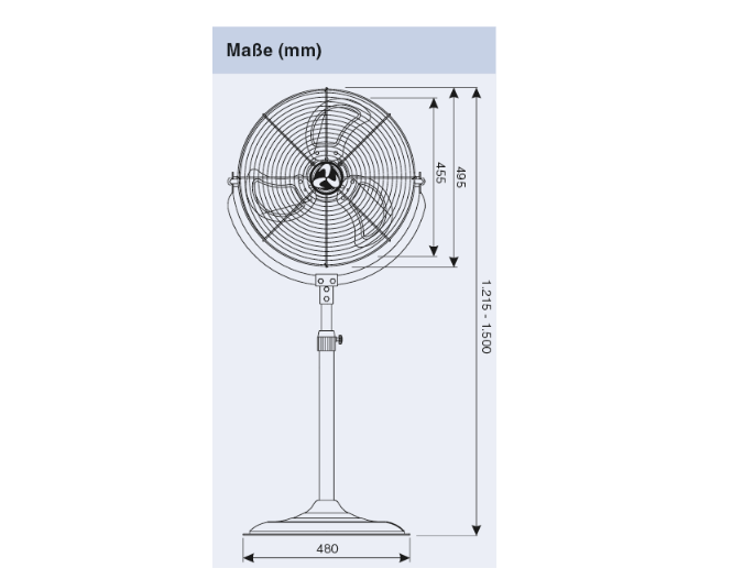 Industrial Fan, 2 In 1 Floor Standing Or Wall Mounted, Commercial Pedestal Fan, Height Adjustable Up To 1500 mm