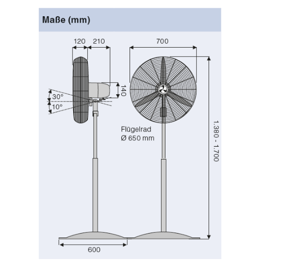 Stand Pedestal Fan for commercial use, height adjustable up to 1700 mm with stable design