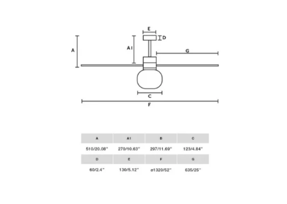 3 Blades Ceiling Fan Ø132cm Light Integrated, Remote Control Included And 6 Adjustable Speeds