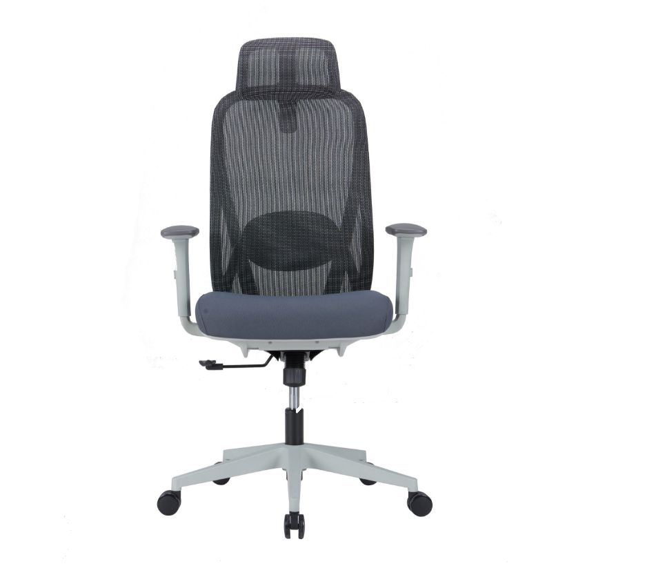 High Back Ergonomic Swivel Office Chair with Adjustable Back & Headrest Computer Chair - grey frame