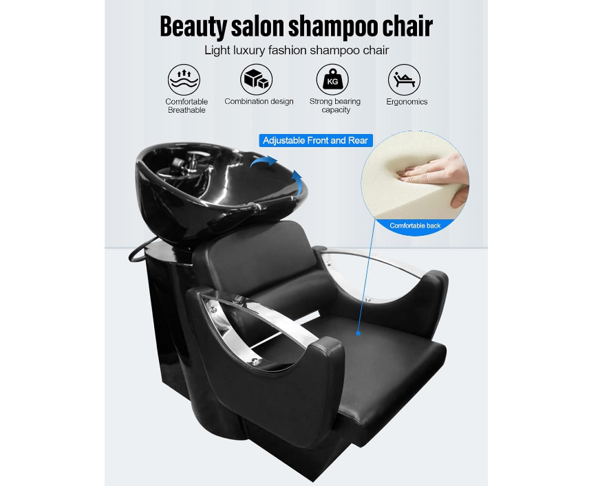 Classic Heavy Duty Shampoo Chair Hair Back Wash Sink for Men & Women Barbershop, Beauty Salon & Spa Furniture - Black