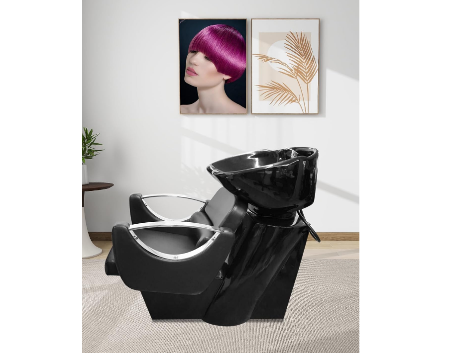 Classic Heavy Duty Shampoo Chair Hair Back Wash Sink for Men & Women Barbershop, Beauty Salon & Spa Furniture - Black