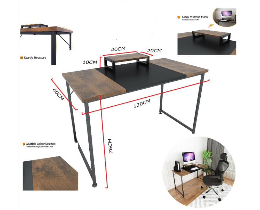 Computer Desk, Study Desk 47 Inch with Monitor Stand Modern Simple Style, PC Desk with Splice Plate