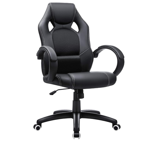 Ergonomic Faux Leather Office/Gaming Chair, Computer 360° Swivel Chair, With Tilting Mechanism And Height Adjustable - Black