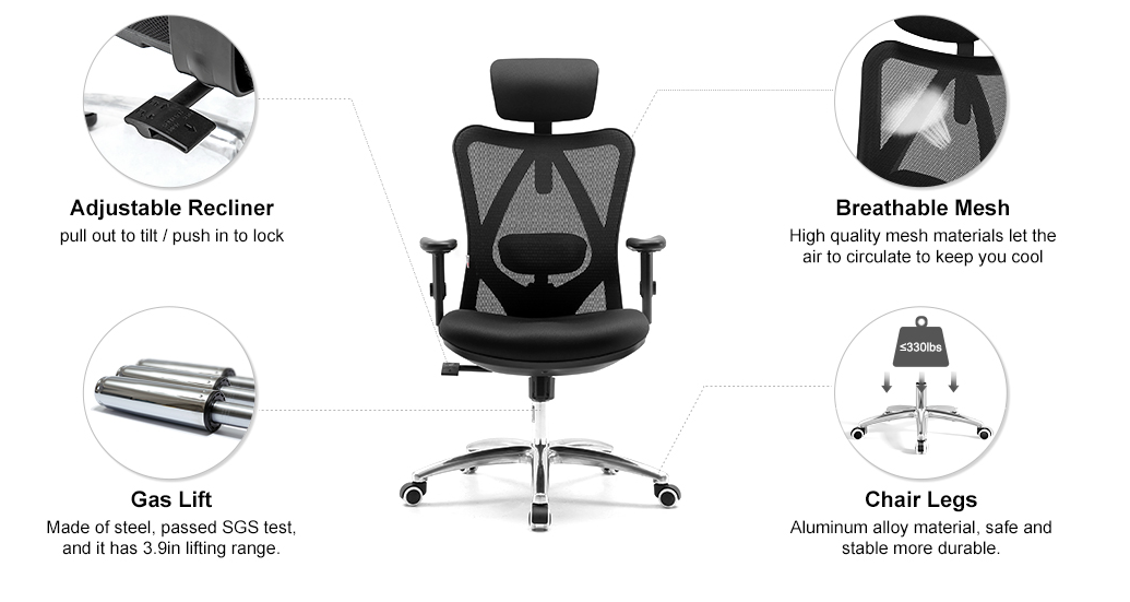 Ergonomic Office Chair, Computer High Back Desk Chair with 2D Armrest, Adjustable Headrest, Lumbar Support and Cushion