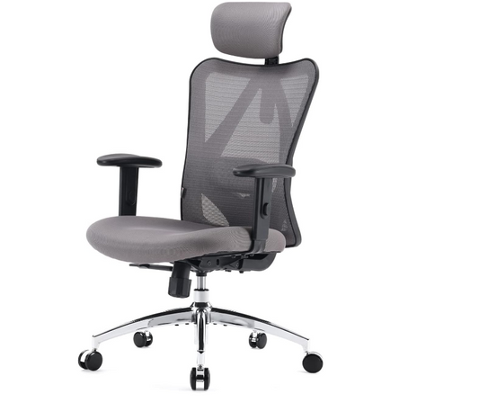 Ergonomic Office Chair, High Back Desk Chair, Adjustable Headrest with 2D Armrest, Lumbar Support and PU Wheels - Grey