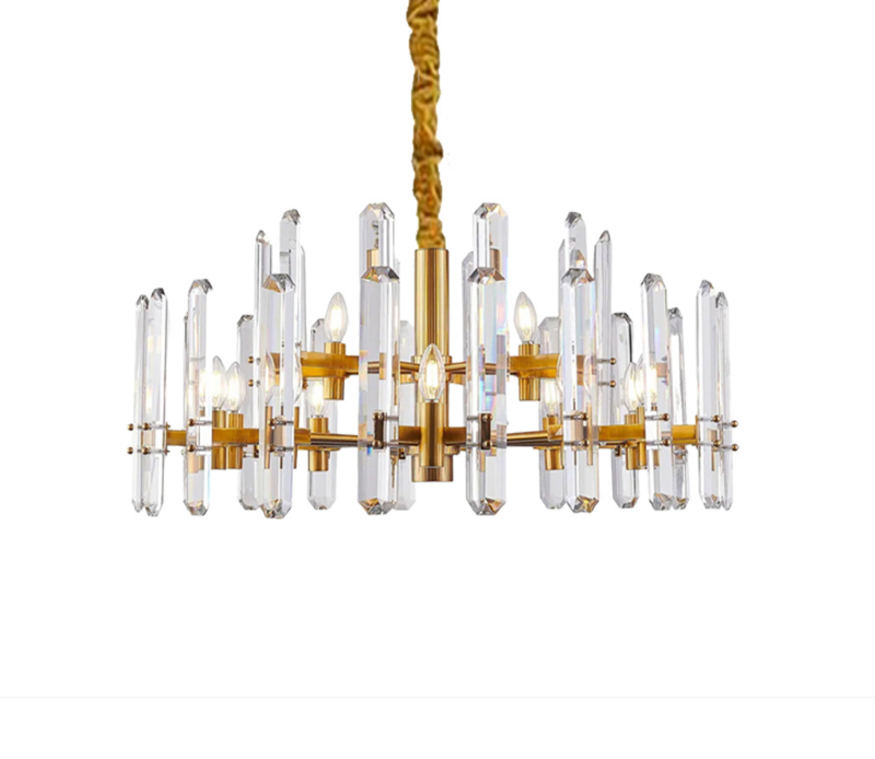 Modern Hanging Light Iron & Glass Crystal - Gold