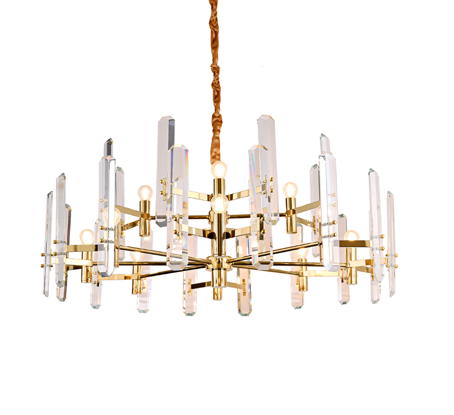 Modern Hanging Light Iron & Glass Crystal - Gold