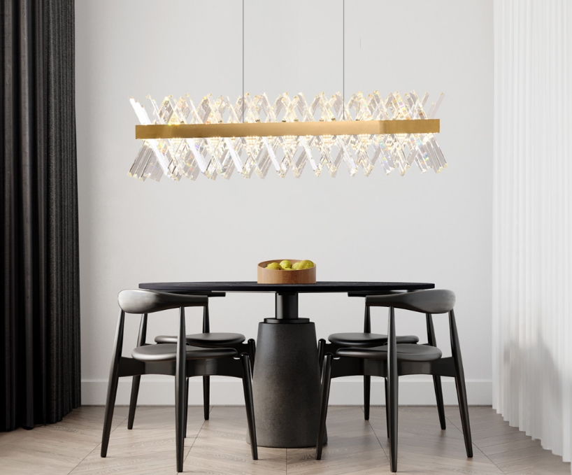 Modern Hanging Light K9 Clear Crystal - Brass