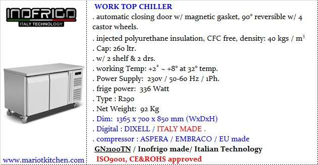 Italy Technology Work Top Chiller – 260 LTR, 2 Doors