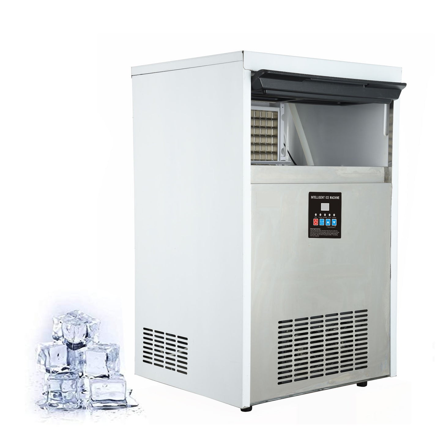 Commercial Ice Maker Machine, 75KGS/24H Stainless Steel under Counter Ice Machine with 20KGS Ice Storage Capacity, for/Restaurant/Bar/Coffee Shop