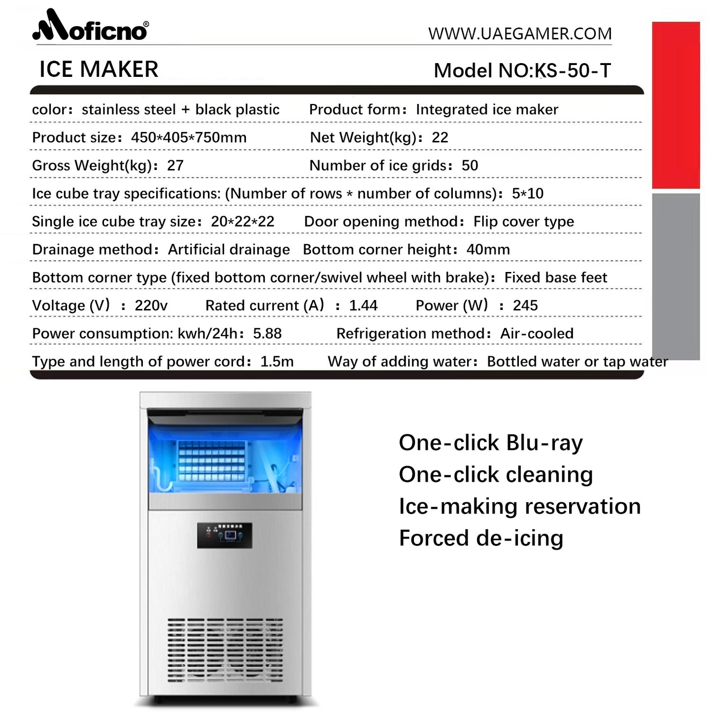 Integrated Ice Maker Machine, 40KGS/24H Stainless Steel Under Counter ice Machine with 12KGS Ice Storage Capacity, Freestanding Ice Maker