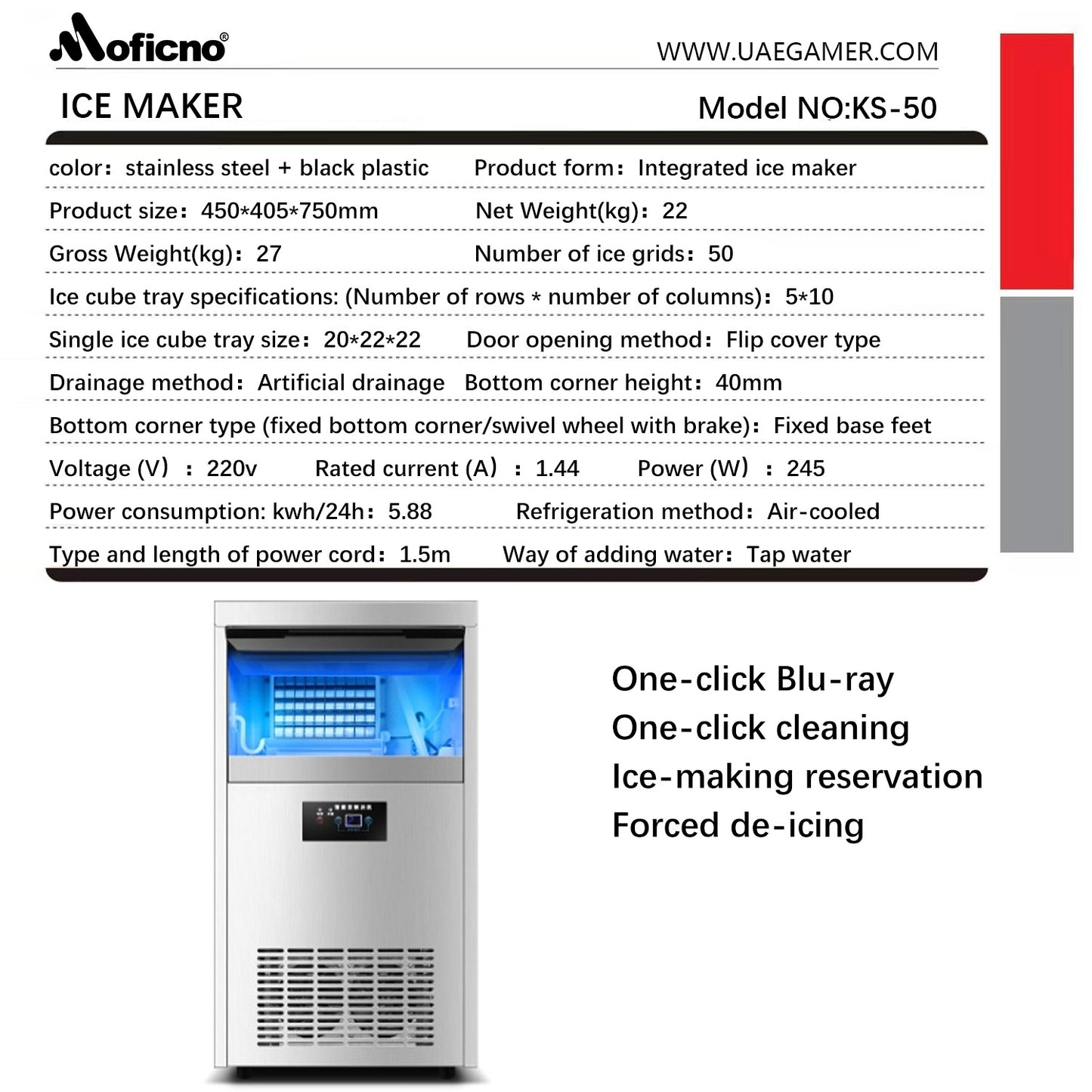 Integrated Ice Maker Machine, 40KGS/24H Stainless Steel Under Counter ice Machine with 12KGS Ice Storage Capacity, Freestanding Ice Maker