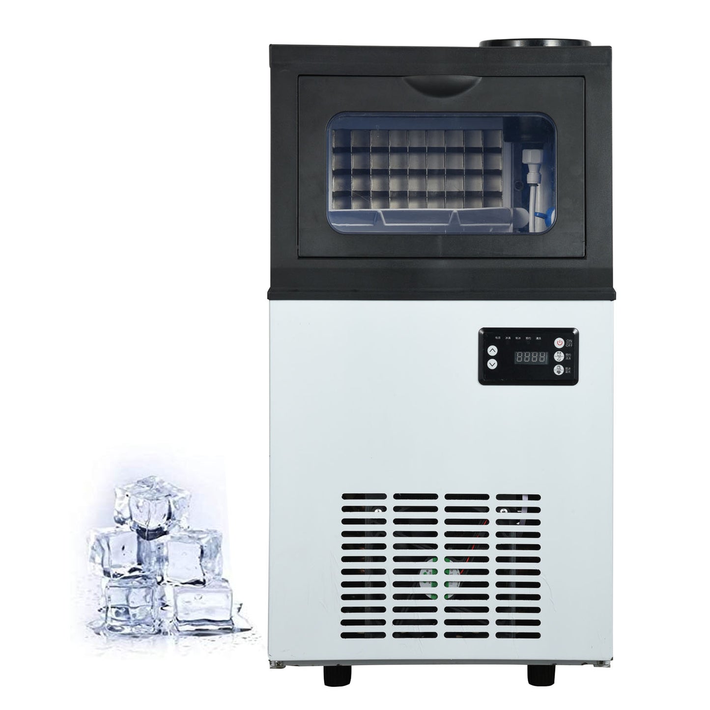 Tap Water Ice Maker Machine, 66lbs/24H Stainless Steel Under Counter ice Machine with 17.6lbs Ice Storage Capacity, Freestanding Ice Maker.