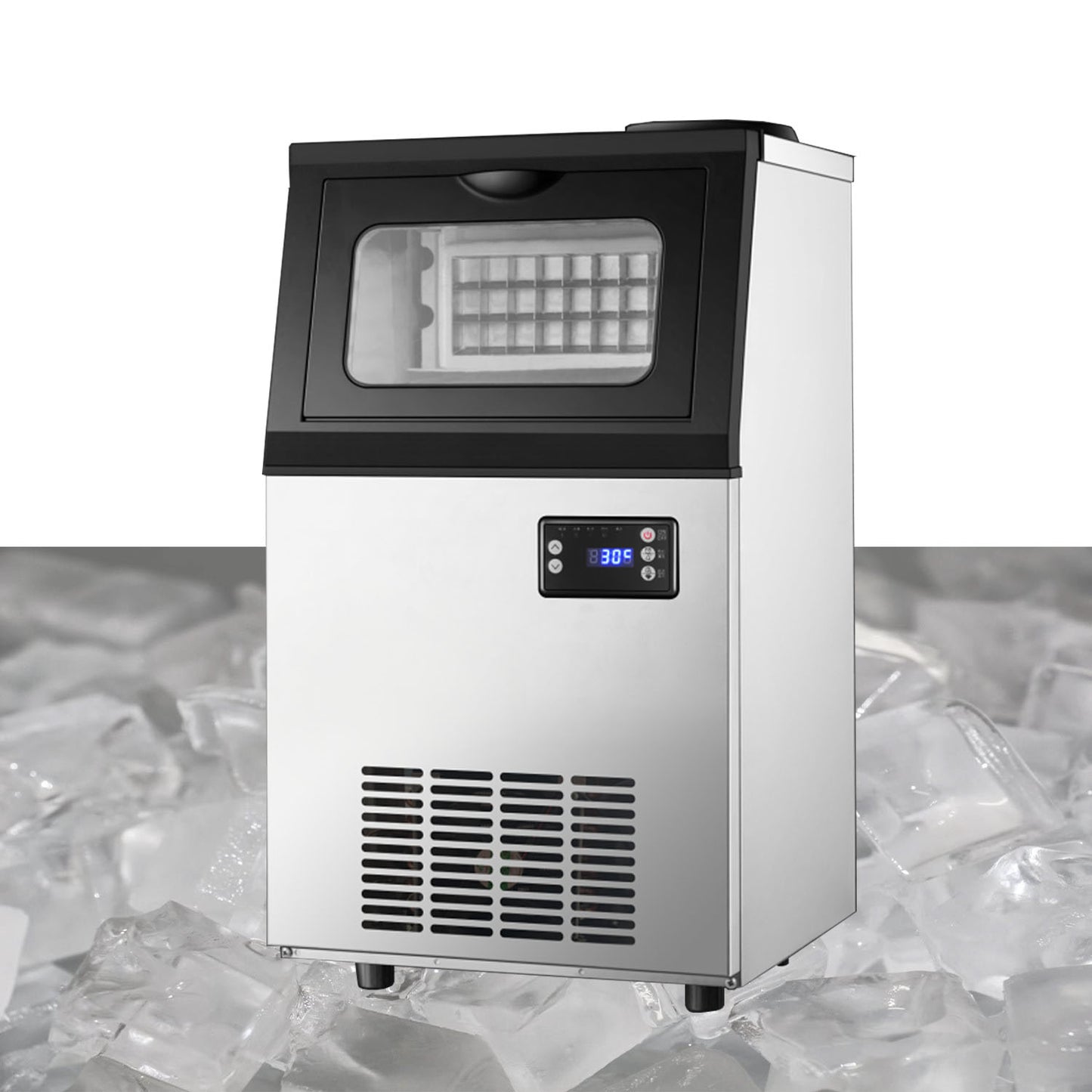 Tap Water Ice Maker Machine, 66lbs/24H Stainless Steel Under Counter ice Machine with 17.6lbs Ice Storage Capacity, Freestanding Ice Maker.
