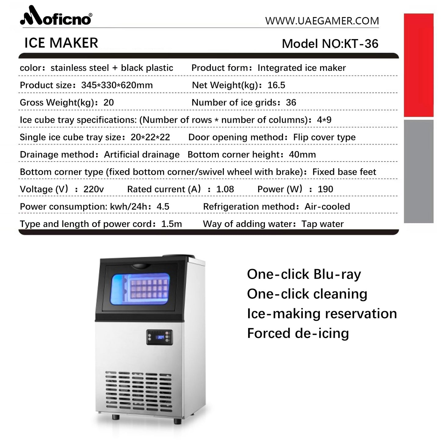 Tap Water Ice Maker Machine, 66lbs/24H Stainless Steel Under Counter ice Machine with 17.6lbs Ice Storage Capacity, Freestanding Ice Maker.
