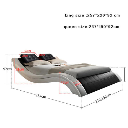 Modern Curved King Size Bed Frame - Wavy Style, Premium Upholstered Leather - COOLBABY