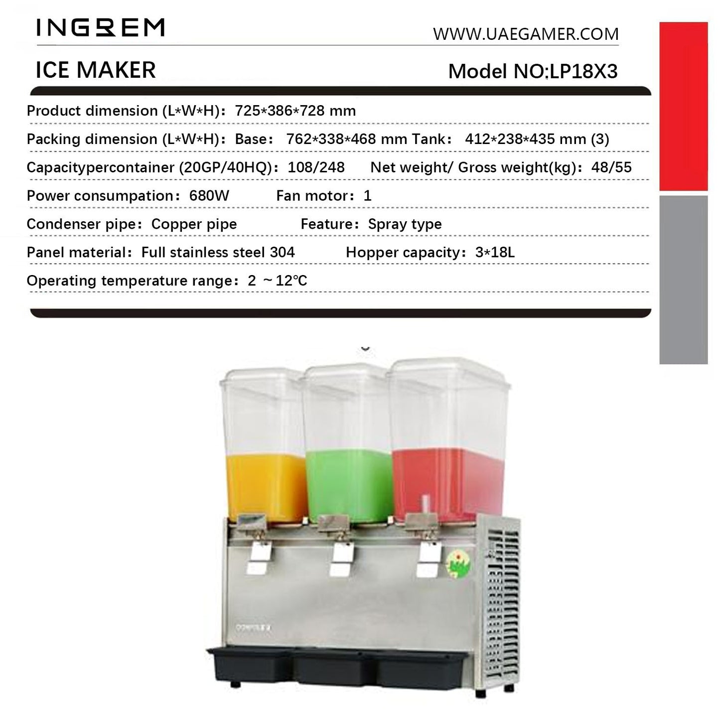Commercial Beverage Dispenser, 3 Tanks 18 L Tank Juice Dispenser, 520W Stainless Steel Ice Tea Drink Machine - COOLBABY