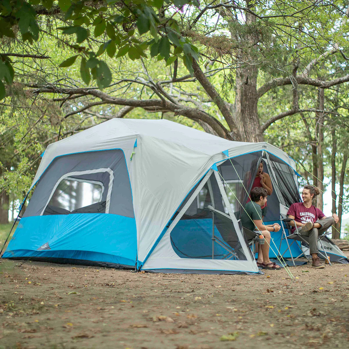 COOLBABY 10-Person Lighted Instant Tent with Screen Room – Quick Setup, Weather-Resistant, LED Lighting - COOLBABY